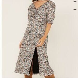 Abercrombie & Fitch Floral Midi‎ Dress Ruched V Neck Cottagecore